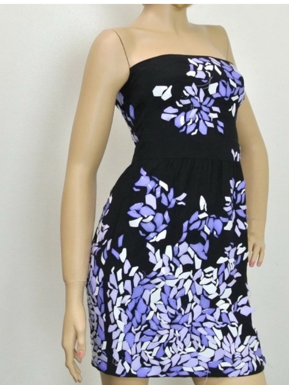 Strapless Black Dress with Lavender & White Floral Print